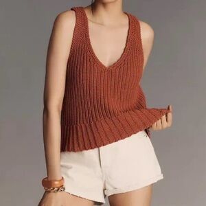 NWT Pilcro by Anthropologie Rust Knit V-Neck Tank, Size M